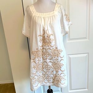 Forever 21 Embroidered Dress White & Tan Juniors Sz Large